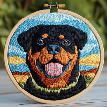 Rottweiler Punch Needle Set – Sunset Design, 20x20cm Stickrahmen