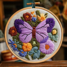 Punch-Needle-Set „Schmetterling im Blumenkleid“ – 20 x 20 cm (zum Selbermachen)