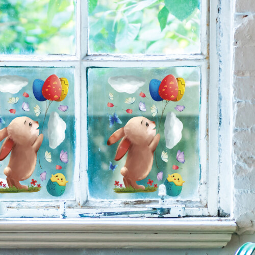 Osterhasen-Fensteraufkleber, doppelseitig, 3D, 6 Stück