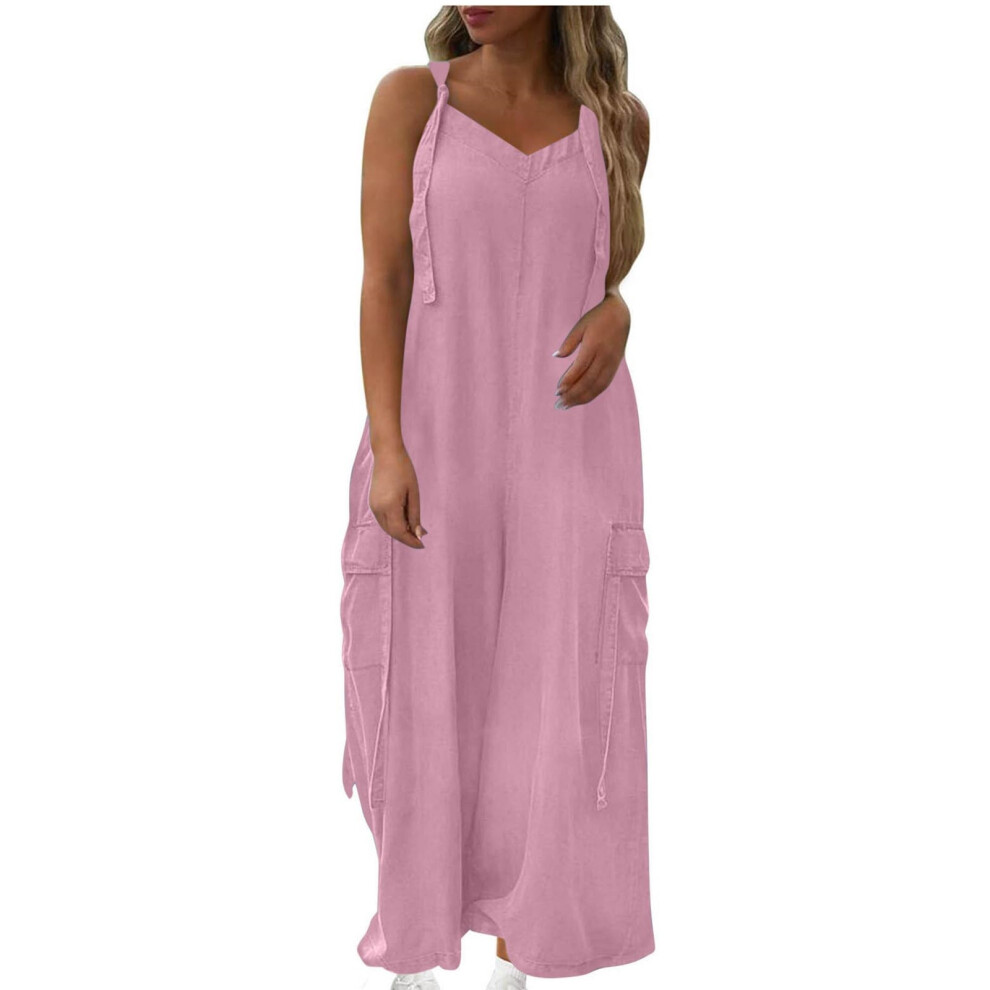 Overalls For Women Loose Fit Wide Leg Jumpsuits-light pink XXL