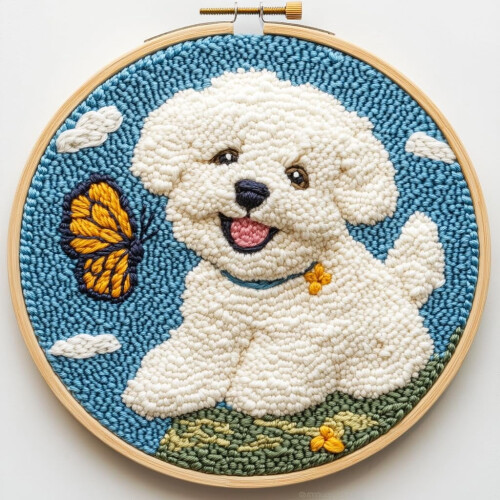 Punch Needle Kit Bichon Frise & Butterfly