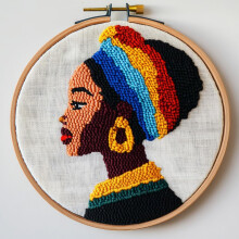 Punch Needle Set mit afrikanischem Frauenmotiv, 20 x 20 cm