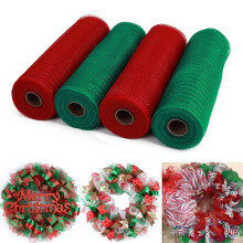 Decoratief gaaslint, 10 inch x 10 yard, 4 rollen, rood, groen, metallic