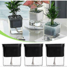 Set Of 3 Self-Watering Plastic Flower Pots with Absorbent Cotton Thread for Indoor And Outdoor (3 X Black)