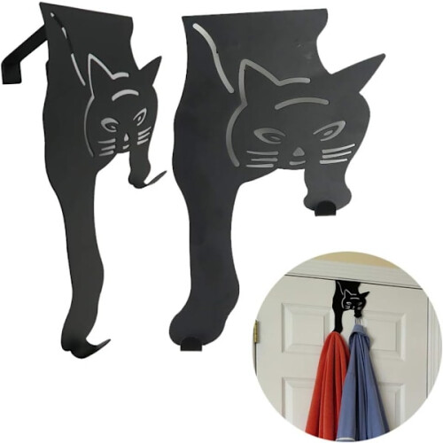 Schwarze Katze Türhaken, 2er-Set