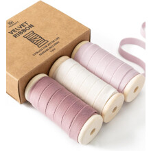 Fluwelen lintenset roze wit 3/8" x 15 yard 3 rollen