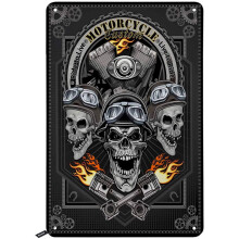 Motorrad-Totenkopf-Blechschild, Vintage-Metall-Wandkunst, 12 x 8 Zoll