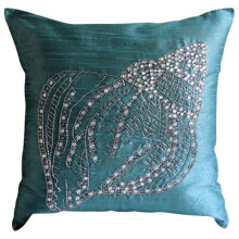 Funda de almohada de seda con estampado de conchas marinas azul verdoso, 35,5 x 35,5 cm (14 x 14 pulgadas)