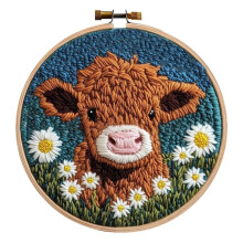 Nålehulssæt Highland Cow Daisy Design 20x20cm