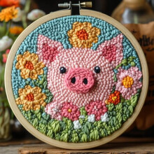 Punch-Needle-Set „Schwein in Blumen“ – Stickset für Anfänger