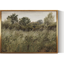 Vintage vægkunst på lærred med vilde blomster i en felt