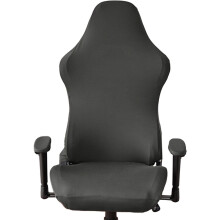 Funda elástica de poliéster gris oscuro para silla, ideal para juegos y oficina.