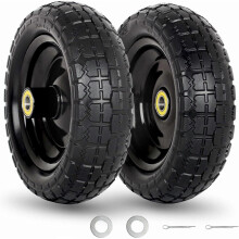 10" Flat-Free Solid Tire and Wheel Replacement 4.10/3.50-4, with 5/8" Axle Bore Hole, 2.2" Offset Hub, Compatible with Hand Truck Tire Garden Wagon Tr