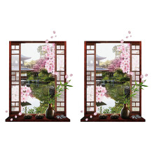 2X 3D Window Sakura Peach Blossom Flower Art Wall Sticker Removable Decal Mural