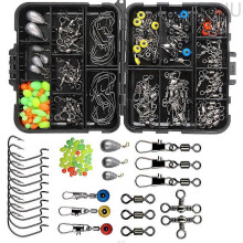 Fishing accessory set, including hooks, beads, sinkers, counterweights, swivels, connectors, and sliders.