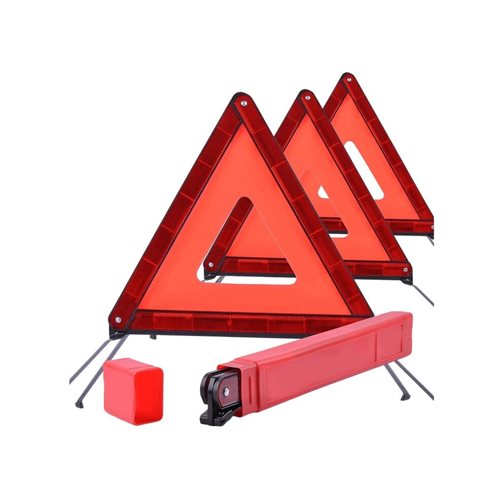 3Pcs Standard Emergency Triangles, Warning Triangles For Vehicles, Reflective Triangle, Safety Triangles With Case 6031769636869