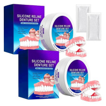 2PCS Premium Silicone Dentures Full Set - Comfortable False Teeth Kit with Top and Bottom Dentures for Men & Women