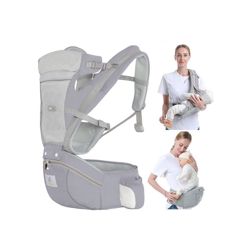 Ergonomic, Physiological Baby Carrier, Good Breathability, Suitable for All Seasons, Easy to Wear, for Babies 0 to 36 Months - Grey