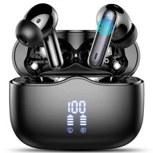 Draadloze Bluetooth 5.4 oordopjes, HiFi stereo met ruisonderdrukkende microfoon, 40 uur batterijduur, LED-display, IP7 waterdicht - Zwart