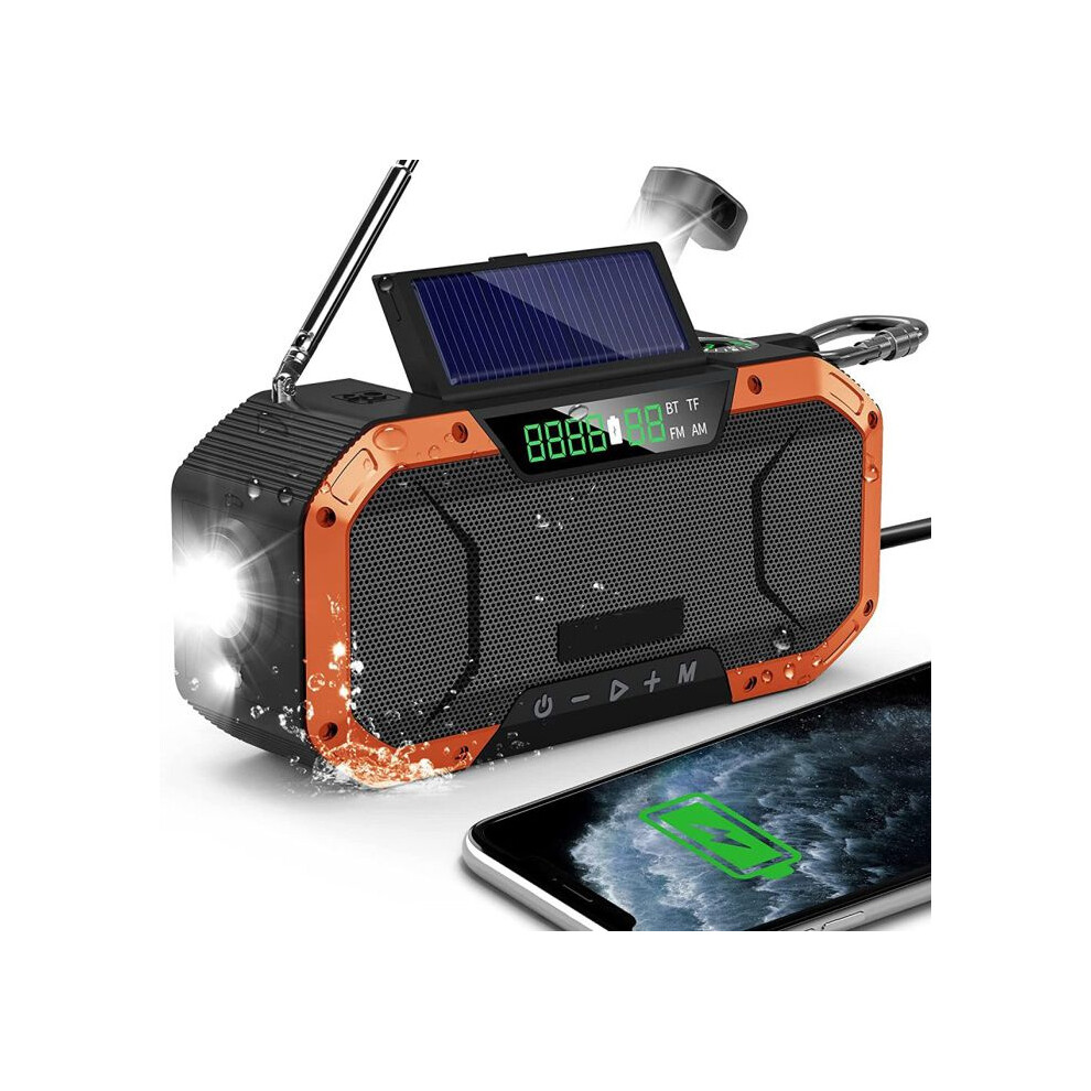 Waterproof Bluetooth Emergency Radio, Portable Am/Fm Speaker, Hand-Crank Solar Radio With Flash And Reading Light 7399504227024