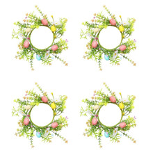 4 Pack Easter Egg Candle Rings Wreath with Daisy Flower Spring Egg and Pastel Pip Berry Candle Rings Holder Wreaths 4"