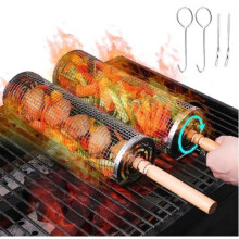 Panier à barbecue - Inox - Roulant - Acier inoxydable 304 - Grande capacité - Facile à nettoyer