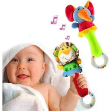 Babyrassel, buntes, weiches Plüschtier mit Geräuschen für Babys von 3, 6, 9 und 12 Monaten (2 Stück), Spielzeug zur Förderung der kindlichen
