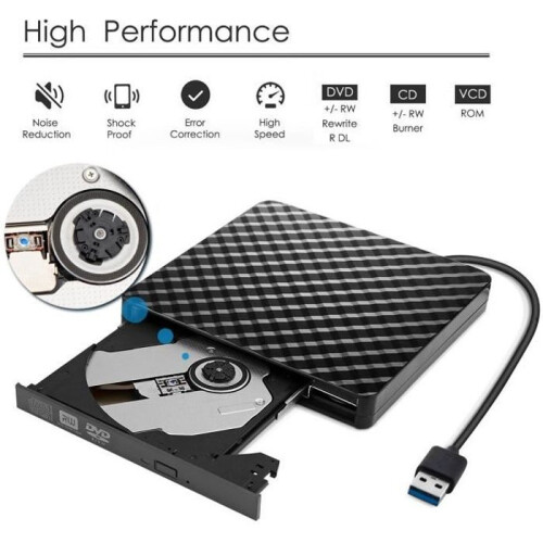 Externer DVD-Brenner – ONEVER – USB 3.0 – Schwarz – Hohe Geschwindigkeit