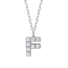 Jewelco London Ladies Rhodium Plated Sterling Silver Encrusted Mini Initial Pendant Necklace 16 + 1 inch - GIN6F