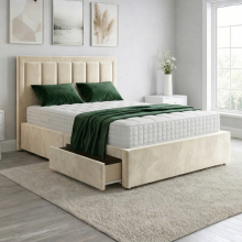 (5ft King, Grey(No Mattress)) Plush Velvet Divan Bed 54" Panel Headboard 2 Drawers Storage Double Bed Mattress Option