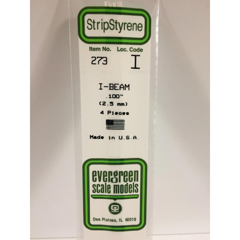 Evergreen 273 - 0.1"/2.5Mm Polystyrene I-Beams 14"/35Cm 4 Pcs