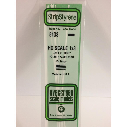 Evergreen Evergreen 8103 - 0.011" x 0.033" Polystyrene HO-Scale Strips 14"/35cm 10pcs