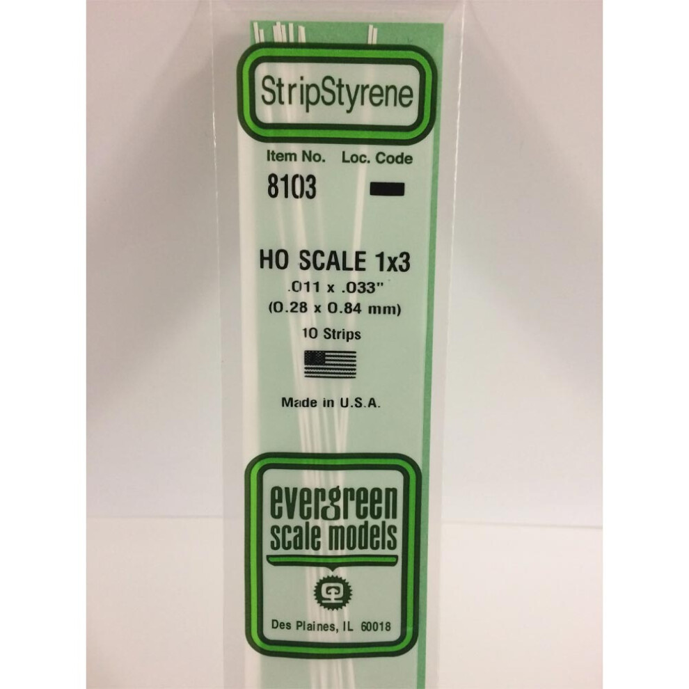 Evergreen 8103 - 0.011" X 0.033" Polystyrene Ho-Scale Strips 14"/35Cm 10Pcs