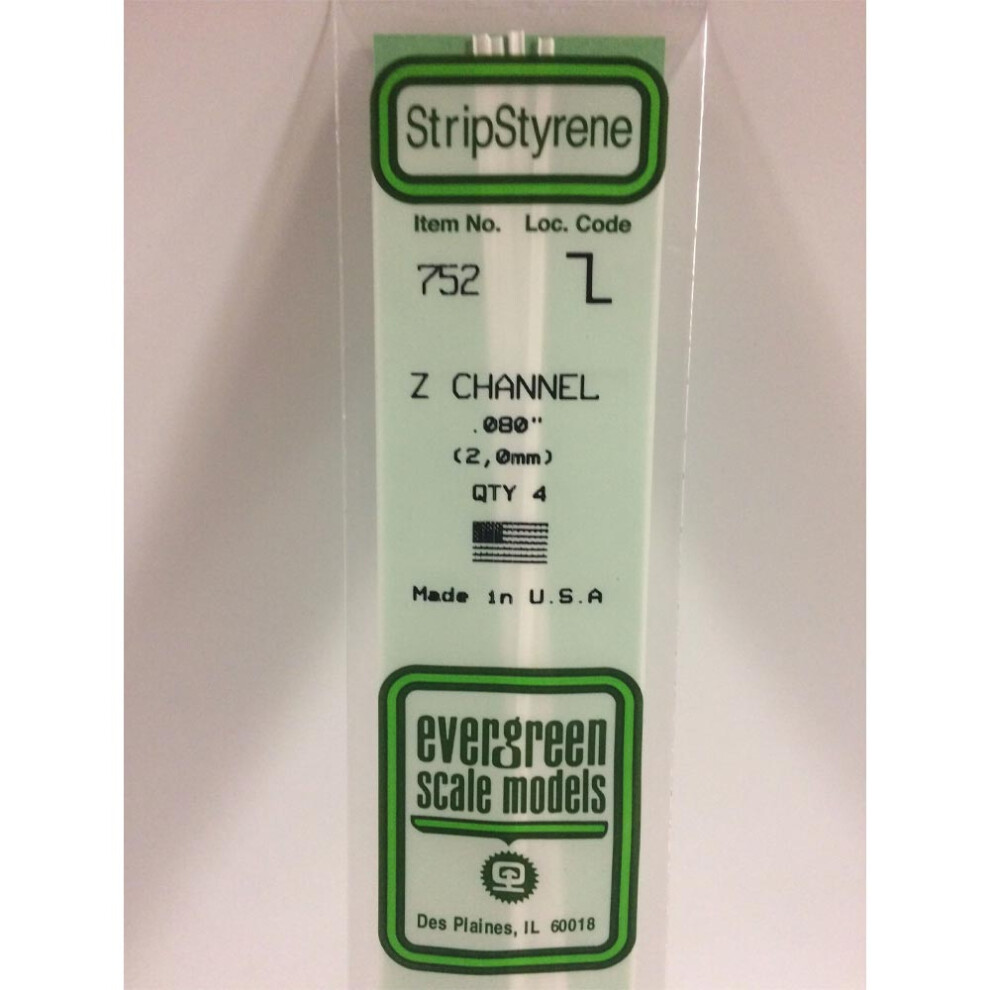 Evergreen 752 - 0.08"/2.0Mm Polystyrene Z-Channels 14"/35Cm 4 Pcs