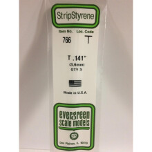 Evergreen 766 - 0.141"/3.6mm Polystyrene T-Shapes 14"/35cm 3 pcs