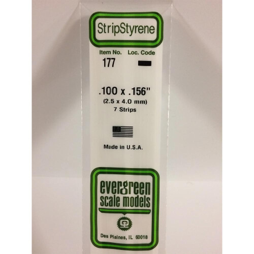 Evergreen Evergreen 177 - 0.1" x 0.156" Polystyrene Strips 14"/35cm 10pcs