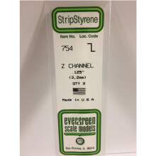 Evergreen 754 - 0.125"/3.2mm Polystyrene Z-Channels 14"/35cm 3 pcs
