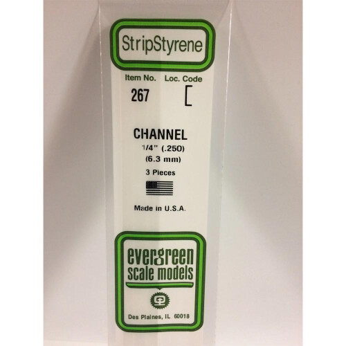 Evergreen Evergreen 267 - 0.25"/6.3mm Polystyrene Channels 14"/35cm 3 pcs