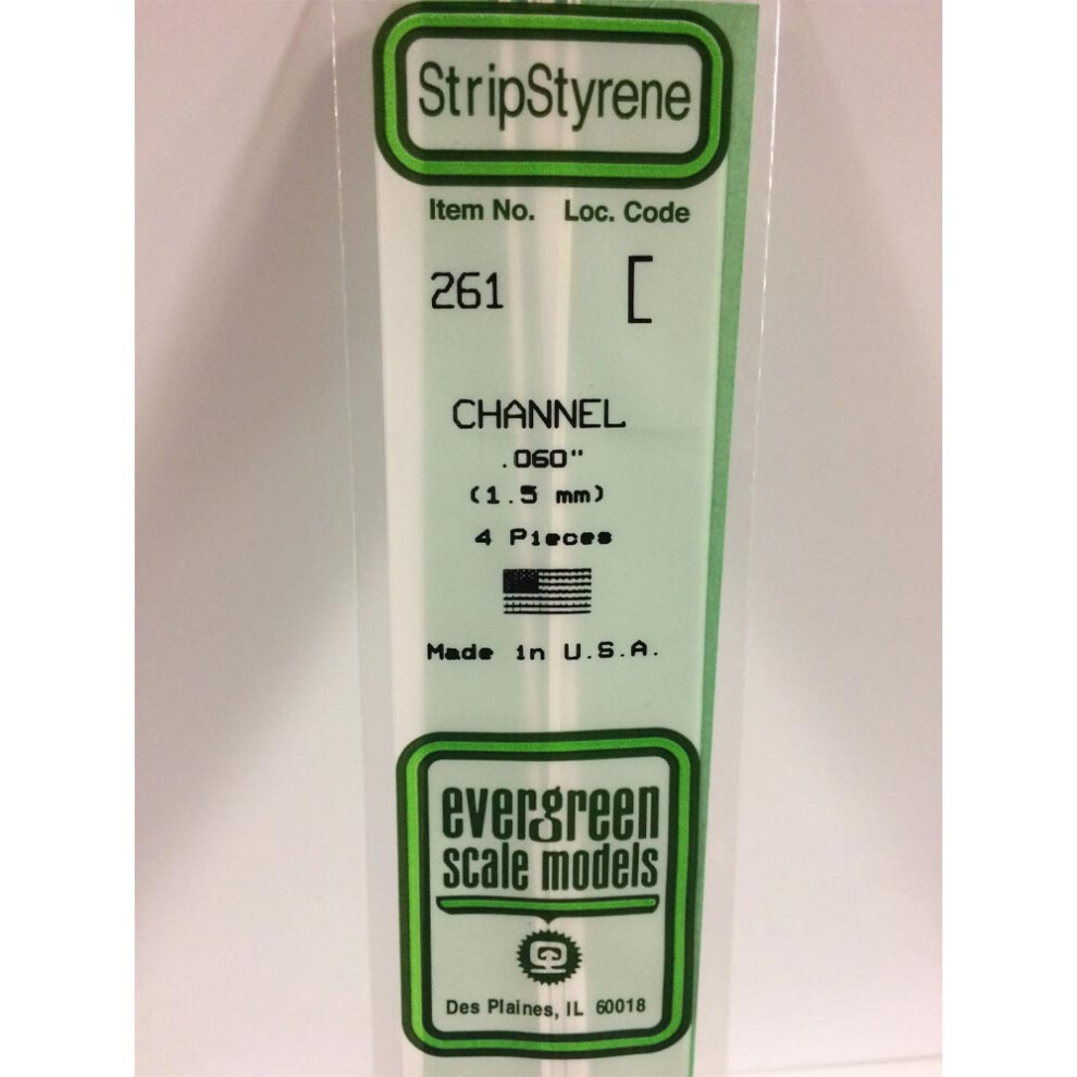 Evergreen 261 - 0.06"/1.5Mm Polystyrene Channels 14"/35Cm 4 Pcs