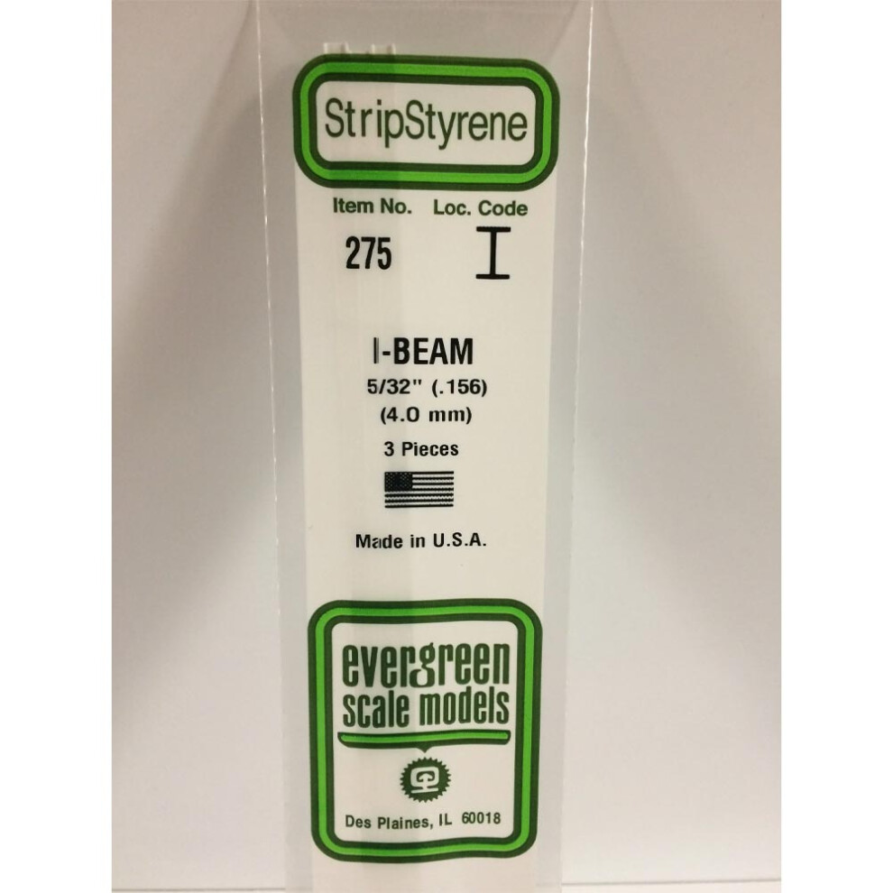 Evergreen 275 - 0.156"/4.0Mm Polystyrene I-Beams 14"/35Cm 3 Pcs