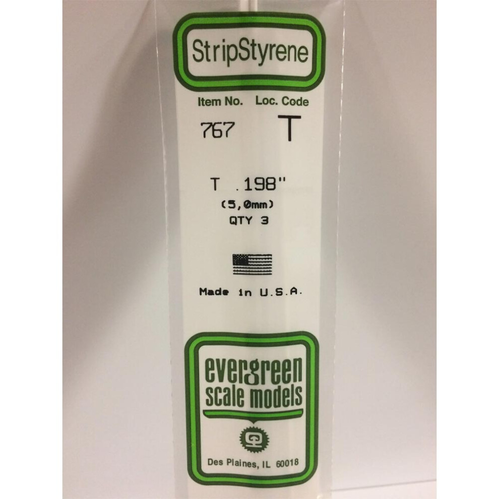 Evergreen 767 - 0.198"/5.0Mm Polystyrene T-Shapes 14"/35Cm 3 Pcs