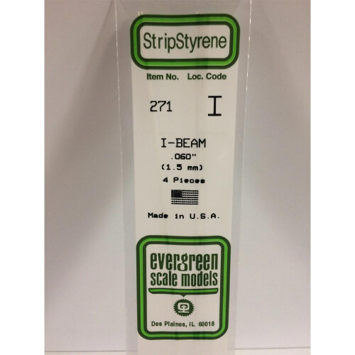 Evergreen Evergreen 271 - 0.06"/1.5mm Polystyrene I-Beams 14"/35cm 4 pcs
