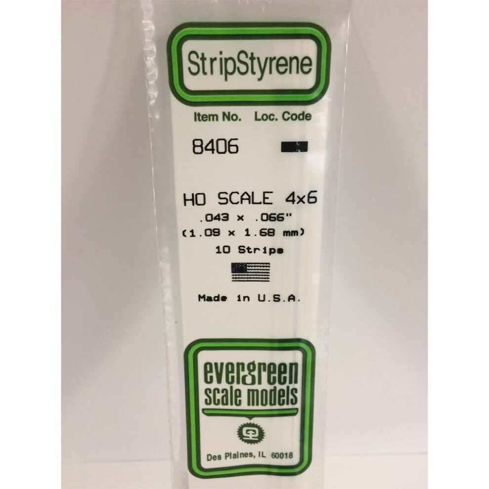 Evergreen 8406 - 0.043" X 0.066" Polystyrene Ho-Scale Strips 14"/35Cm 10Pcs