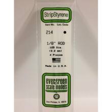 Evergreen 214 - 0.125"/3.2mm Polystyrene 14"/35cm Rods 4pcs