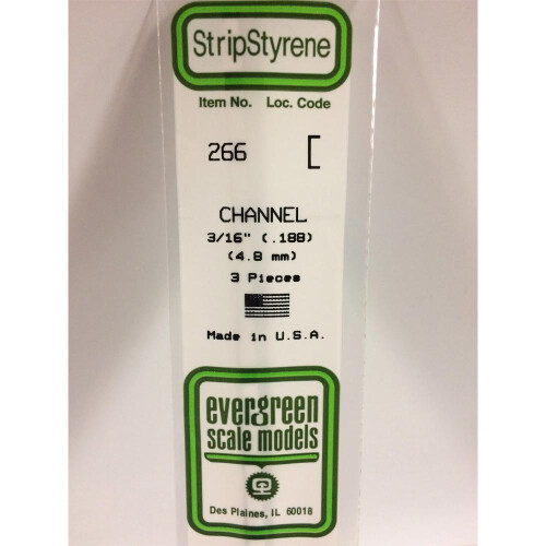 Evergreen Evergreen 266 - 0.188"/4.8mm Polystyrene Channels 14"/35cm 3 pcs