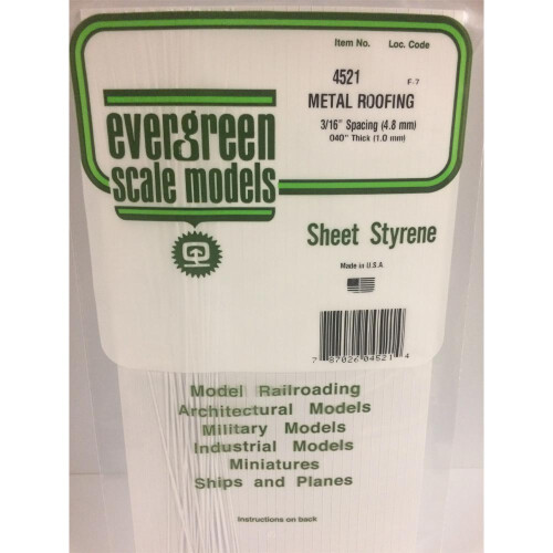 Evergreen Evergreen 4521 - 0.1875" Polystyrene Standing Seam Roofing Sheet 6" x 12"