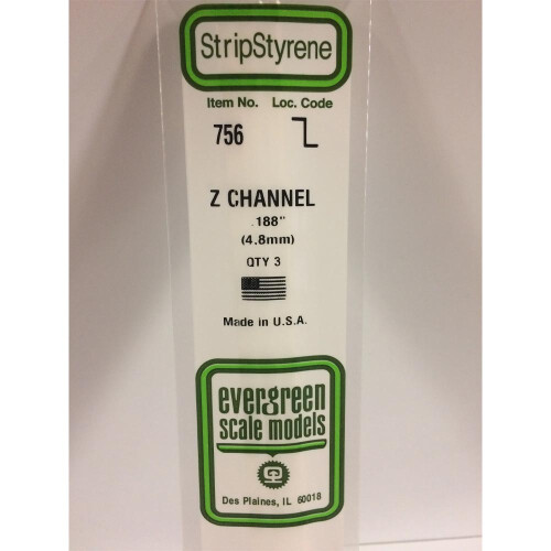Evergreen Evergreen 756 - 0.188"/4.8mm Polystyrene Z-Channels 14"/35cm 3 pcs