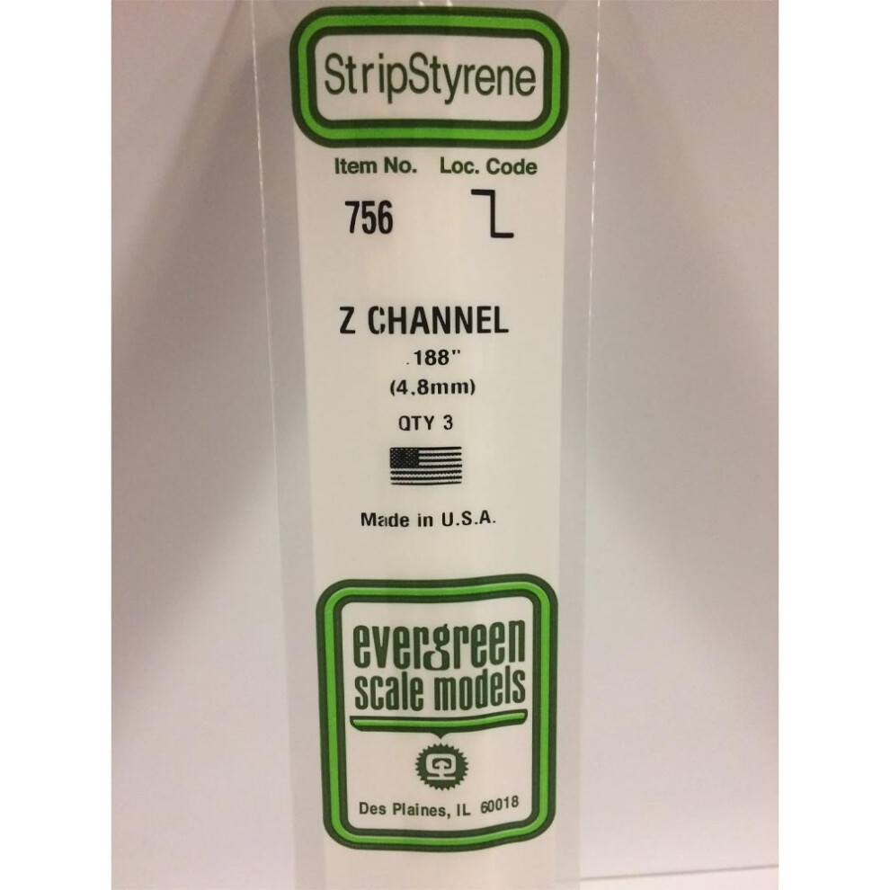 Evergreen 756 - 0.188"/4.8Mm Polystyrene Z-Channels 14"/35Cm 3 Pcs