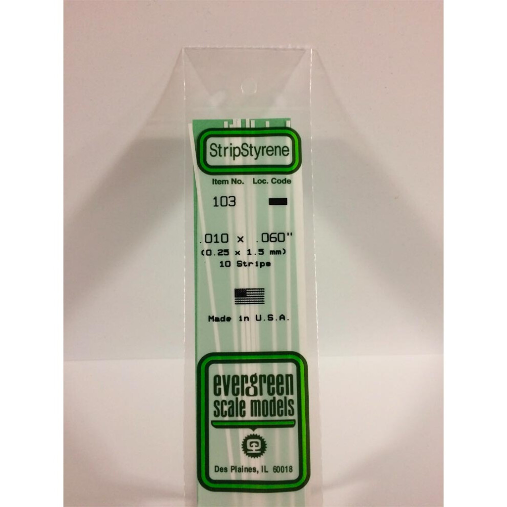 Evergreen 103 - 0.01" X 0.06" Polystyrene Strips 14"/35Cm 10Pcs