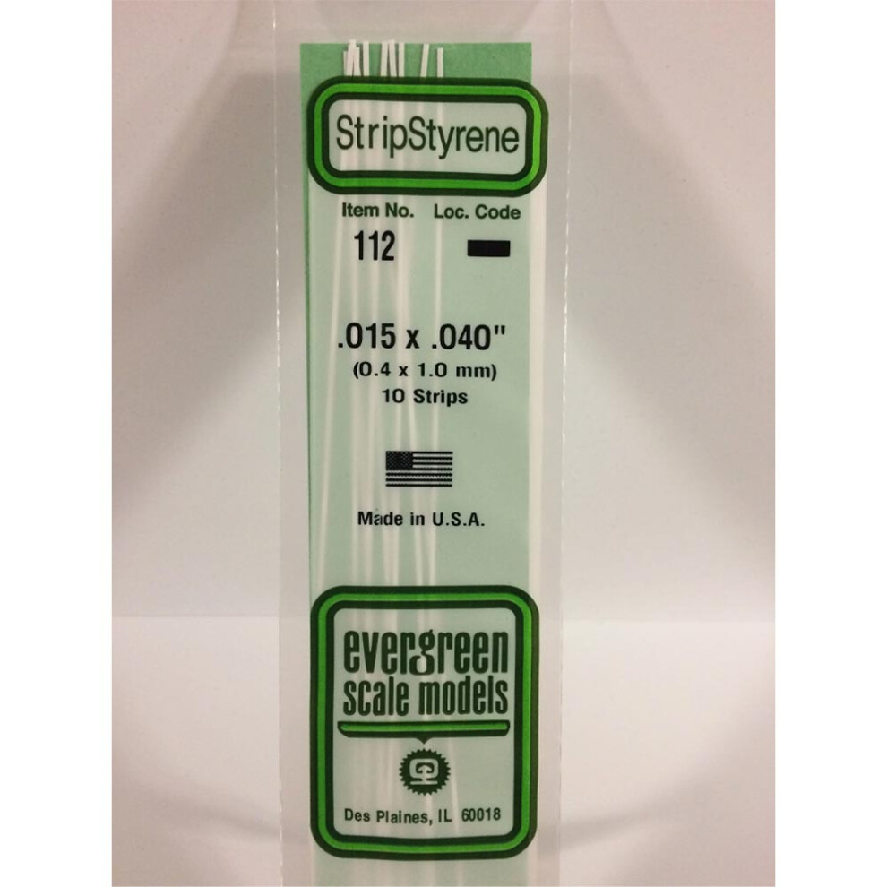 Evergreen 112 - 0.015" X 0.04" Polystyrene Strips 14"/35Cm 10Pcs